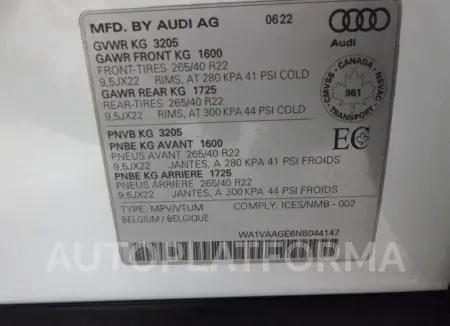 AUDI E-TRON CHRONOS 2022 vin WA1VAAGE6NB044147 from auto auction Caiaai