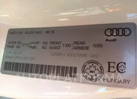 AUDI S3 PRESTIGE 2016 vin WAUF1GFFXG1027297 from auto auction Caiaai