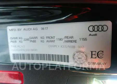 AUDI S4 PRESTIGE 2018 vin WAUC4AF42JA018400 from auto auction Caiaai