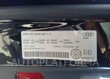 AUDI S5 PREMIUM 2022 vin WAUA4CF50NA021510 from auto auction Caiaai