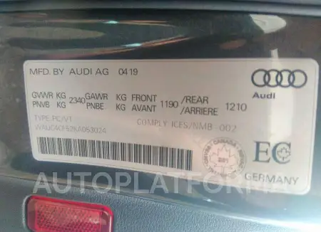 AUDI S5 PRESTIGE 2019 vin WAUC4CF52KA053024 from auto auction Caiaai