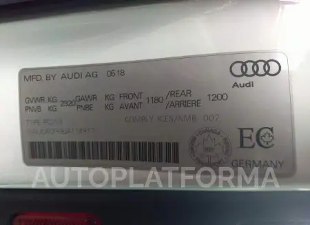 AUDI S5 PRESTIGE 2018 vin WAUC4CF59JA114917 from auto auction Caiaai