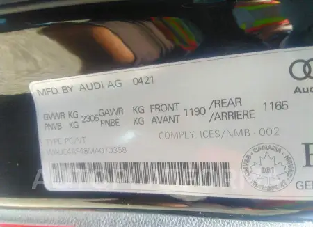 AUDI S4 PRESTIGE 2021 vin WAUC4AF48MA070358 from auto auction Caiaai