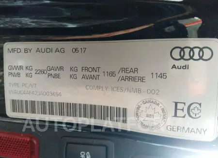 AUDI S4 PRESTIGE 2018 vin WAUC4AF42JA003654 from auto auction Caiaai