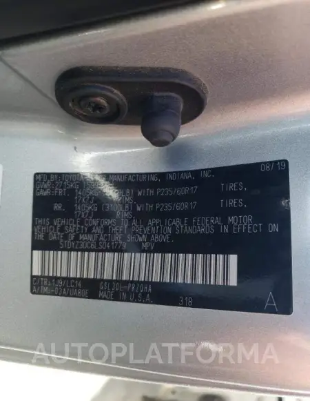 TOYOTA SIENNA XLE 2020 vin 5TDYZ3DC6LS041779 from auto auction Copart