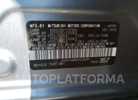 MITSUBISHI outlander 2017 vin JA4AP3AW9HZ026697 from auto auction Copart