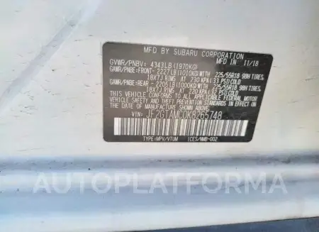 SUBARU CROSSTREK 2019 vin JF2GTAMC0K8265748 from auto auction Copart