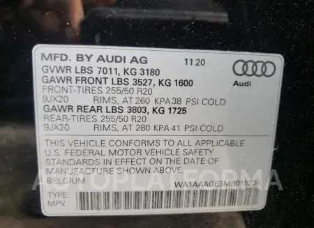 AUDI E-TRON PRE 2021 vin WA1AAAGE3MB015234 from auto auction Copart