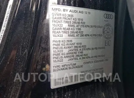 AUDI Q8 PRESTIG 2020 vin WA1FVAF12LD013695 from auto auction Copart