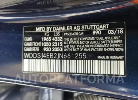 MERCEDES-BENZ CLA 250 2018 vin WDDSJ4EB2JN661255 from auto auction Copart