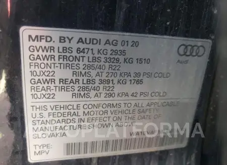 AUDI Q8 PREMIUM 2020 vin WA1EVAF16LD014568 from auto auction Copart