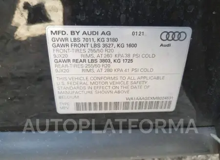 AUDI E-TRON PRE 2021 vin WA1AAAGEXMB024531 from auto auction Copart