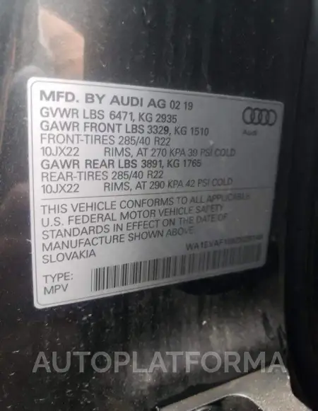 AUDI Q8 PREMIUM 2019 vin WA1EVAF18KD029149 from auto auction Copart