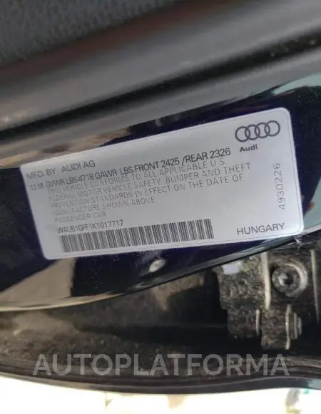 AUDI S3 PREMIUM 2019 vin WAUB1GFF1K1017717 from auto auction Copart