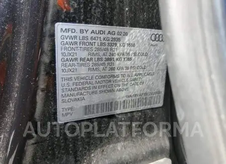 AUDI Q8 PREMIUM 2020 vin WA1BVAF15LD020431 from auto auction Copart