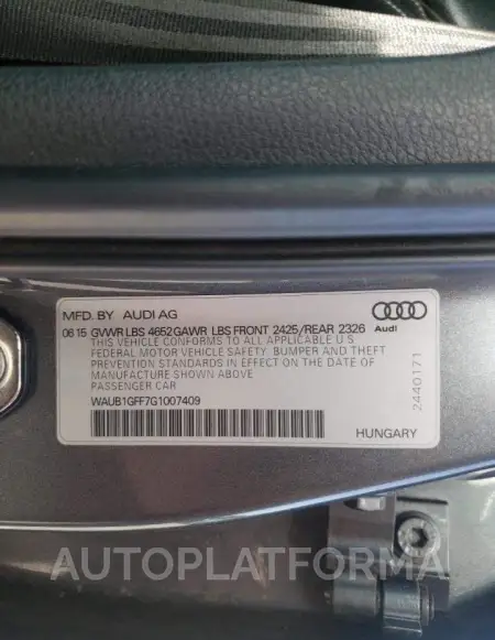 AUDI S3 PREMIUM 2016 vin WAUB1GFF7G1007409 from auto auction Copart