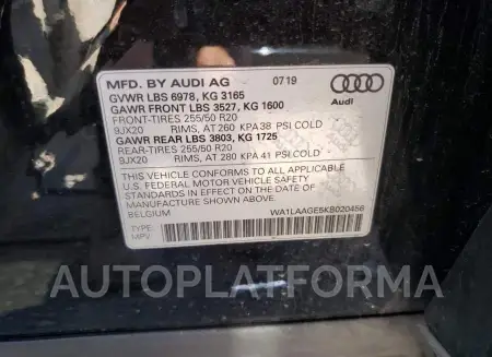 AUDI E-TRON PRE 2019 vin WA1LAAGE5KB020456 from auto auction Copart