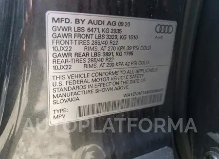 AUDI Q8 PREMIUM 2021 vin WA1EVAF15MD006401 from auto auction Copart