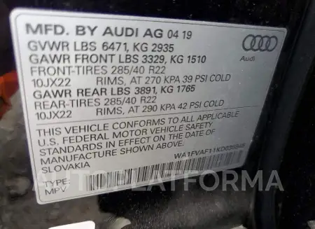 AUDI Q8 PRESTIG 2019 vin WA1FVAF11KD035945 from auto auction Copart