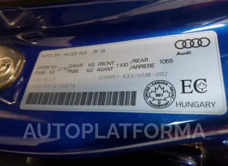 AUDI S3 PRESTIG 2016 vin WAUF1GFF1G1103215 from auto auction Copart