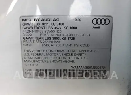 AUDI E-TRON PRE 2021 vin WA1AAAGE6MB009704 from auto auction Copart