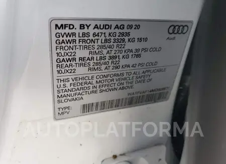 AUDI Q8 PRESTIG 2021 vin WA1FVAF14MD006572 from auto auction Copart