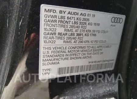 AUDI Q8 PREMIUM 2019 vin WA1EVAF12KD023489 from auto auction Copart