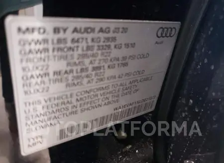 AUDI Q8 PREMIUM 2020 vin WA1EVAF1XLD021572 from auto auction Copart