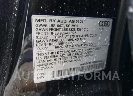 AUDI Q8 PREMIUM 2021 vin WA1EVAF14MD044072 from auto auction Copart