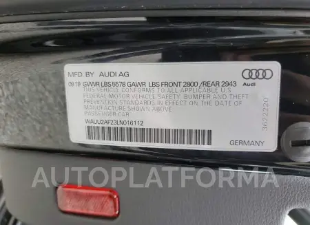 AUDI A7 PREMIUM 2020 vin WAUU2AF23LN016112 from auto auction Copart