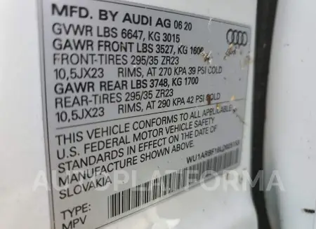 AUDI RS Q8 2020 vin WU1ARBF18LD025153 from auto auction Copart