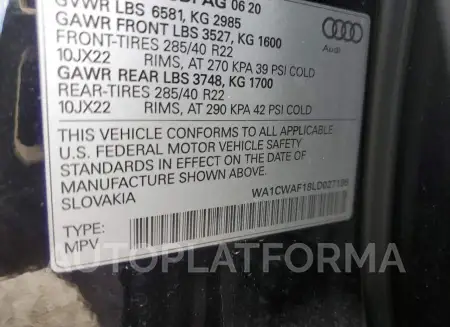 AUDI SQ8 PRESTI 2020 vin WA1CWAF18LD027195 from auto auction Copart