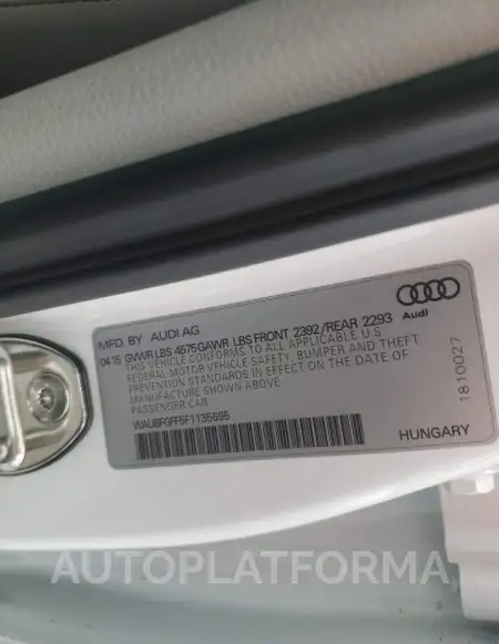 AUDI S3 PREMIUM 2015 vin WAUBFGFF5F1135695 from auto auction Copart