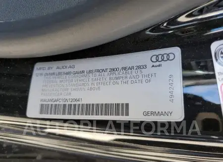 AUDI A7 PREMIUM 2016 vin WAUWGAFC1GN120641 from auto auction Copart