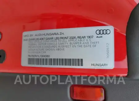 AUDI TT 2020 vin TRUTECFV1L1006350 from auto auction Copart