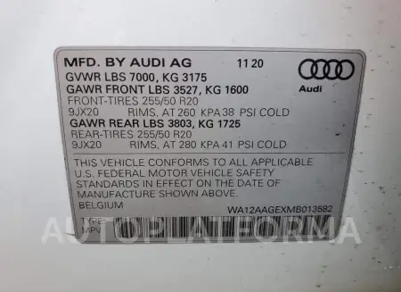 AUDI E-TRON SPO 2021 vin WA12AAGEXMB013582 from auto auction Copart