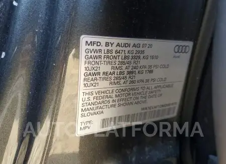 AUDI Q8 PREMIUM 2021 vin WA1EVAF12MD001673 from auto auction Copart