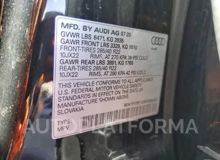 AUDI Q8 PRESTIG 2021 vin WA1FVBF12MD000467 from auto auction Copart