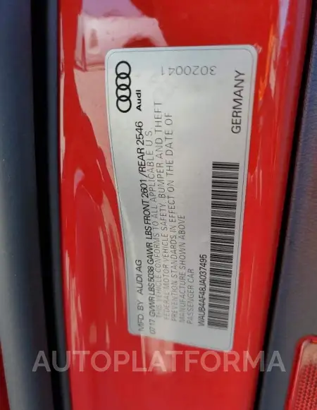 AUDI S4 PREMIUM 2018 vin WAUB4AF48JA037495 from auto auction Copart