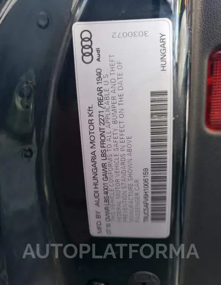 AUDI TT 2017 vin TRUC5AFV6H1006159 from auto auction Copart