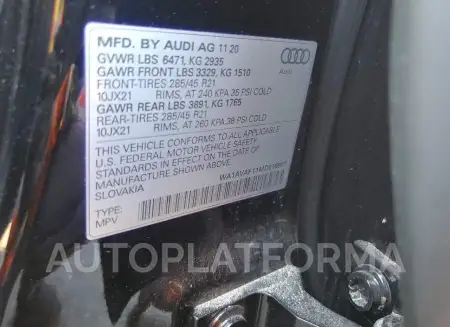 AUDI Q8 PREMIUM 2021 vin WA1AVAF11MD016907 from auto auction Copart