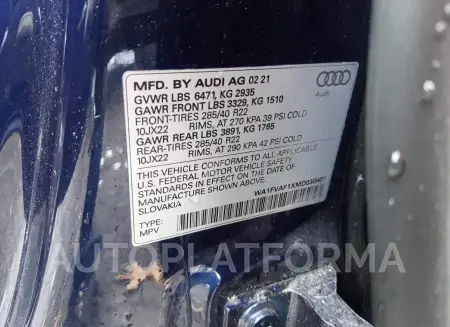 AUDI Q8 PRESTIG 2021 vin WA1FVAF1XMD030407 from auto auction Copart