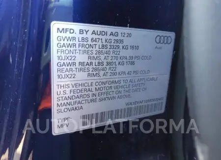 AUDI Q8 PREMIUM 2021 vin WA1EVAF10MD020402 from auto auction Copart