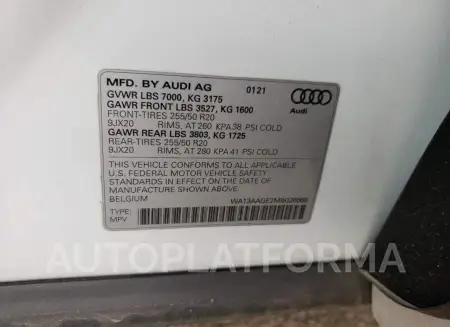 AUDI E-TRON SPO 2021 vin WA13AAGE2MB026668 from auto auction Copart