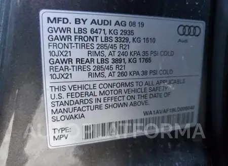 AUDI Q8 PREMIUM 2020 vin WA1AVAF19LD005040 from auto auction Copart