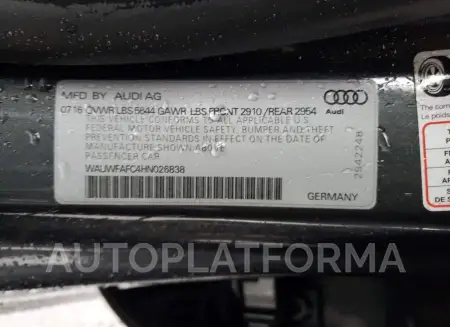 AUDI S7 PREMIUM 2017 vin WAUWFAFC4HN026838 from auto auction Copart