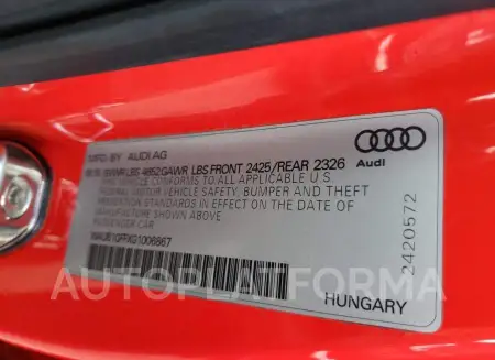 AUDI S3 PREMIUM 2016 vin WAUB1GFFXG1006867 from auto auction Copart