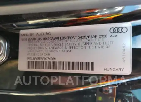 AUDI S3 PREMIUM 2015 vin WAUBFGFF6F1074969 from auto auction Copart