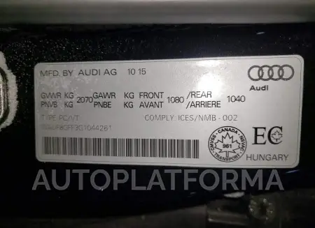 AUDI S3 PRESTIG 2016 vin WAUF8GFF3G1044261 from auto auction Copart