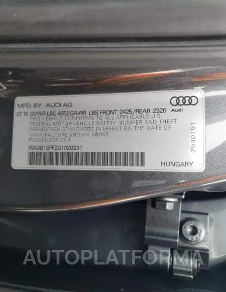 AUDI S3 PREMIUM 2016 vin WAUB1GFF2G1020231 from auto auction Copart